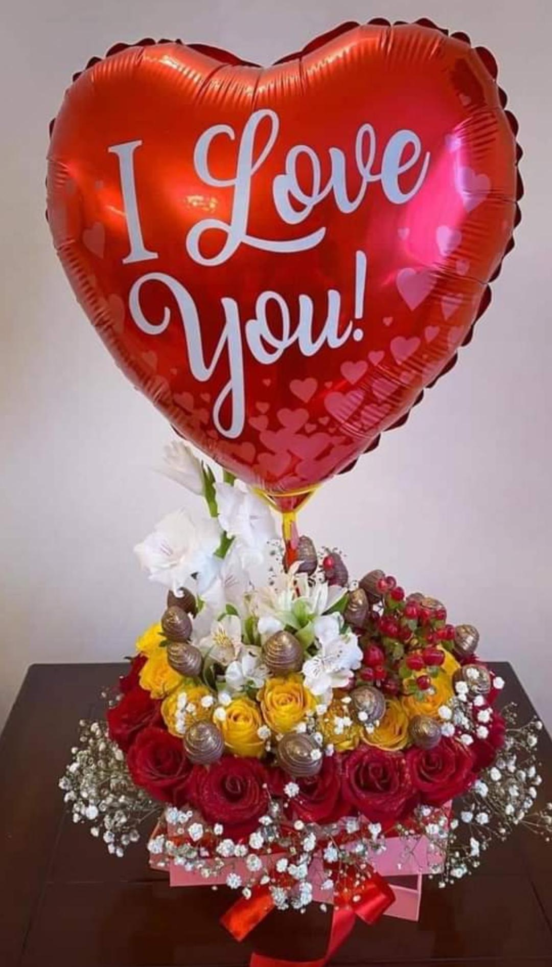 Flower Box with Branded Heart Balloon Hamper